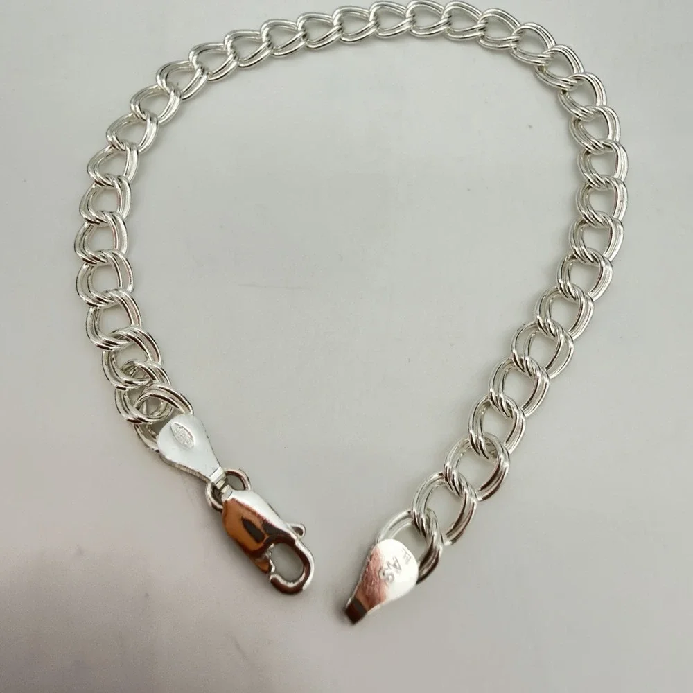 Vintage FAS Italy 925 Sterling Silver DOUBLE OVAL LINK Chain Charm Bracelet 7.5